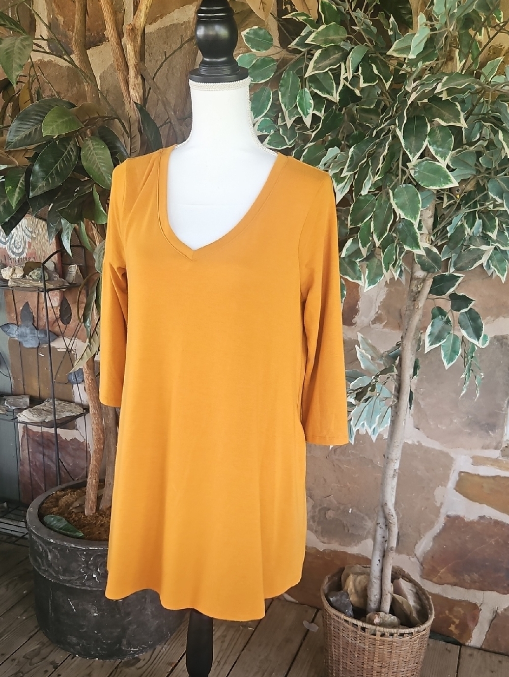 Zenana Premium Mustard V-Neck Tunic Dress